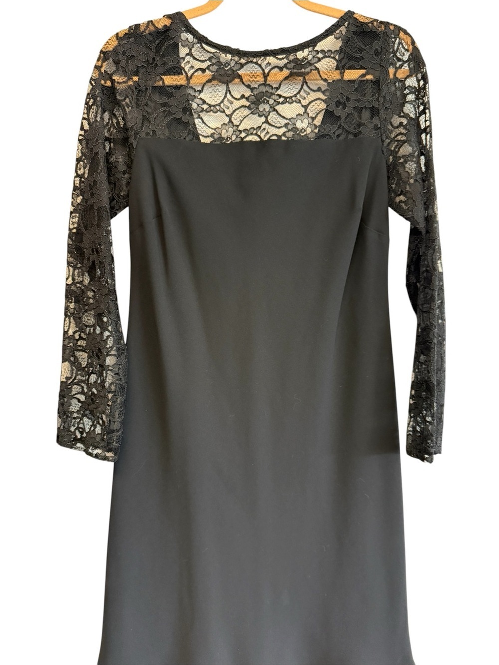 Jones New York Black Lace Sleeve Dress Size 10 Sheath Knee Length Elegant
